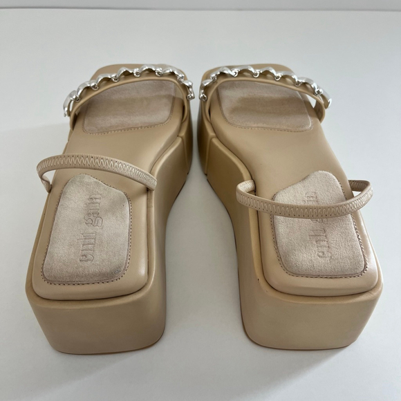 Cult Gaia Onyx Platform Slingback Sandal Silver Spiral Tan EU 38 NWOT - Picture 9 of 13